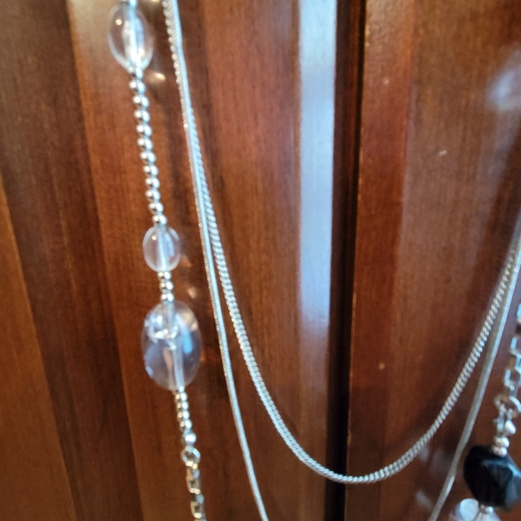 Silver Long Necklace Chain three layers with beads - Picture 6 of 10